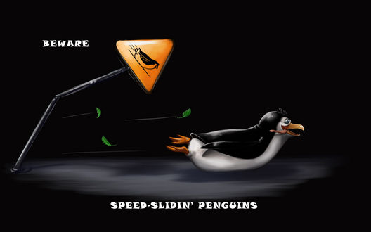 Обои на рабочий стол Пингвин из мультфильма Мадагаскар (Beware  Speed-Slidin' Penguins)