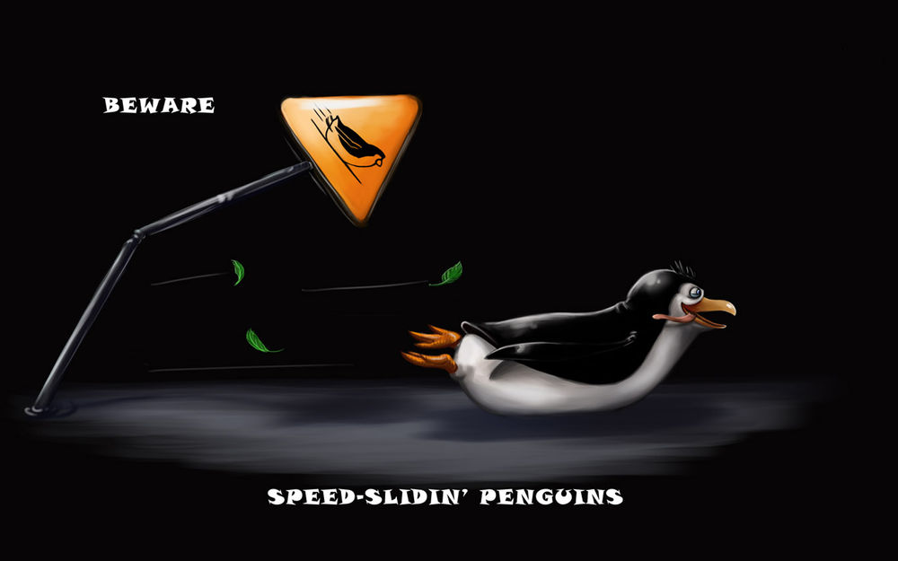 Обои для рабочего стола Пингвин из мультфильма Мадагаскар (Beware  Speed-Slidin' Penguins)