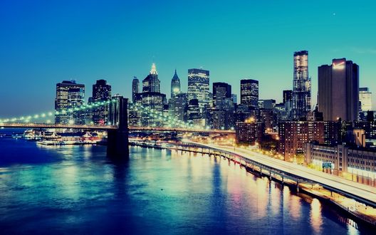 Обои на рабочий стол Вид на Нью-Йорк / New York City и манхэттанский мост / manhattan bridge