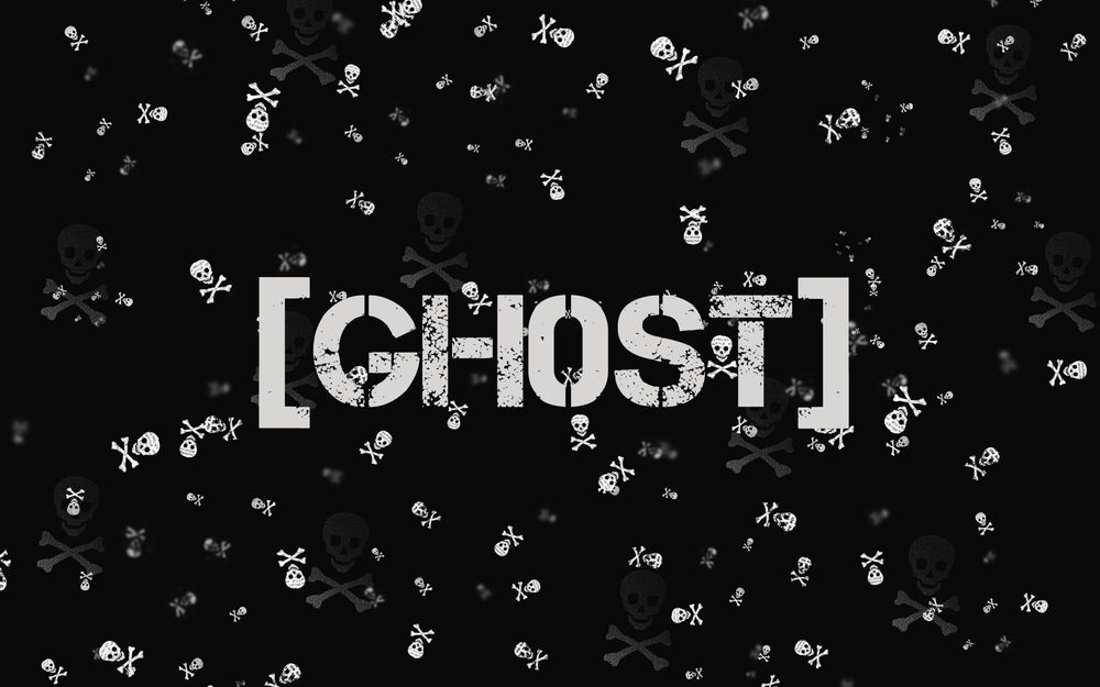 Обои для рабочего стола Надпись [GHOST] / [ПРИЗРАК] в окружении черепков