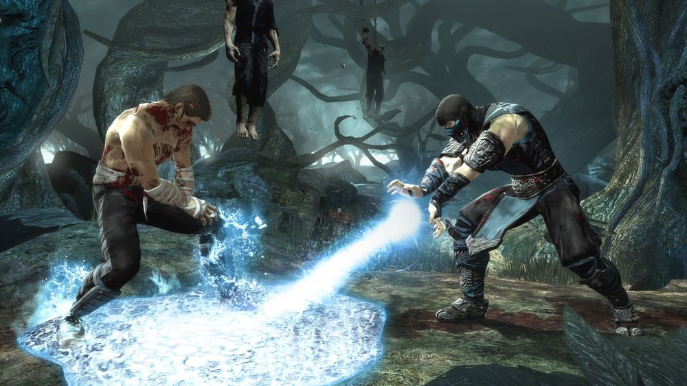 Обои для рабочего стола Sub Zero / Сабзиро замораживает Johnny Cage / Джонни Кейдж  в игре Смертельная схватка / Mortal Kombat