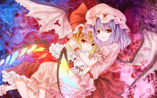 Обои на рабочий стол Сестры Скарлет / Scarlet sisters - Ремилия / Remilia и Фландре / Flandre из серии игр и аниме Тохо / Touhou