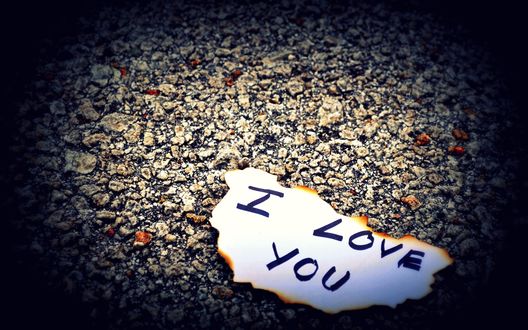 Обои на рабочий стол Надпись на обгоревшем листе бумаги, I love you / Я тебя люблю