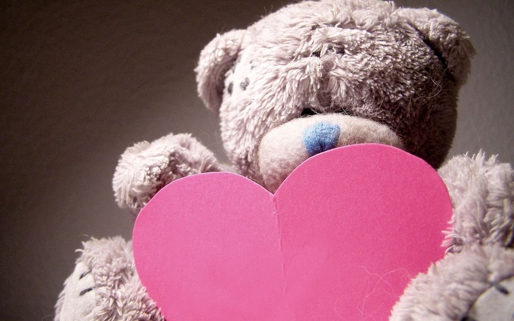 Обои для рабочего стола Мишка Teddy с розовым сердечком в лапках