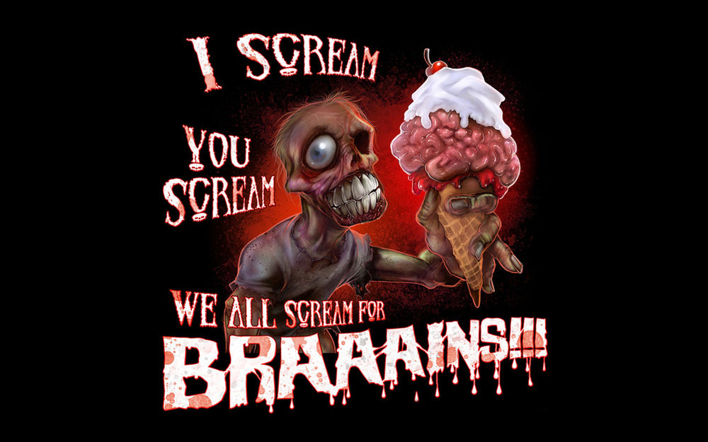 Обои для рабочего стола Зомби с мороженным из мозгов (I scream you scream we all scream for BRAAAINS!!!)