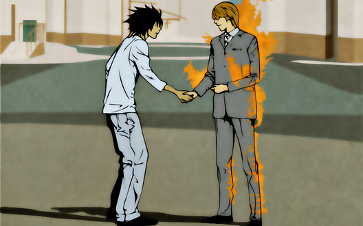Обои на рабочий стол L и Light Yagami, аниме Death Note / Тетрадь смерти