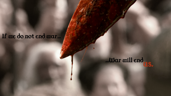 Обои на рабочий стол Окровавленное лезвие (If we do not end war... War will end us.)