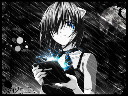 Обои на рабочий стол Люси под сильным дождем открывает шкатулку из аниме Elfen Lied / Эльфийская песнь (Elfen Lied, Forgive me...)