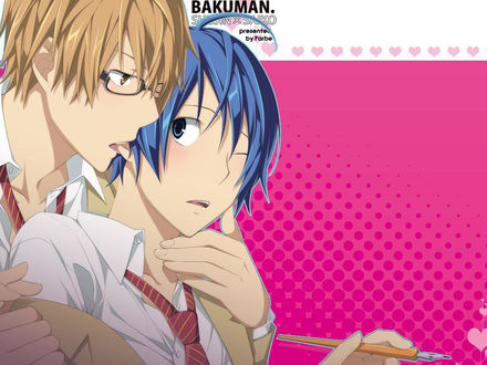 Обои на рабочий стол Аниме 'Бакуман '/ 'Bakuman', Сюдзин и Сайко (Shusin x Saiko presented by Farbe)