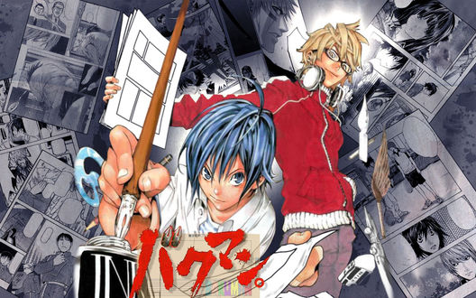 Обои на рабочий стол Moritaka Mashiro и Akito Takagi из аниме Bakuman / Бакуман, by Takeshi Obata