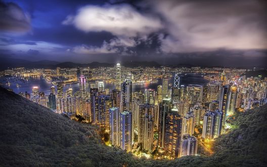 Обои на рабочий стол Китай, Гонконг (Сянган) /Hong Kong  ночью