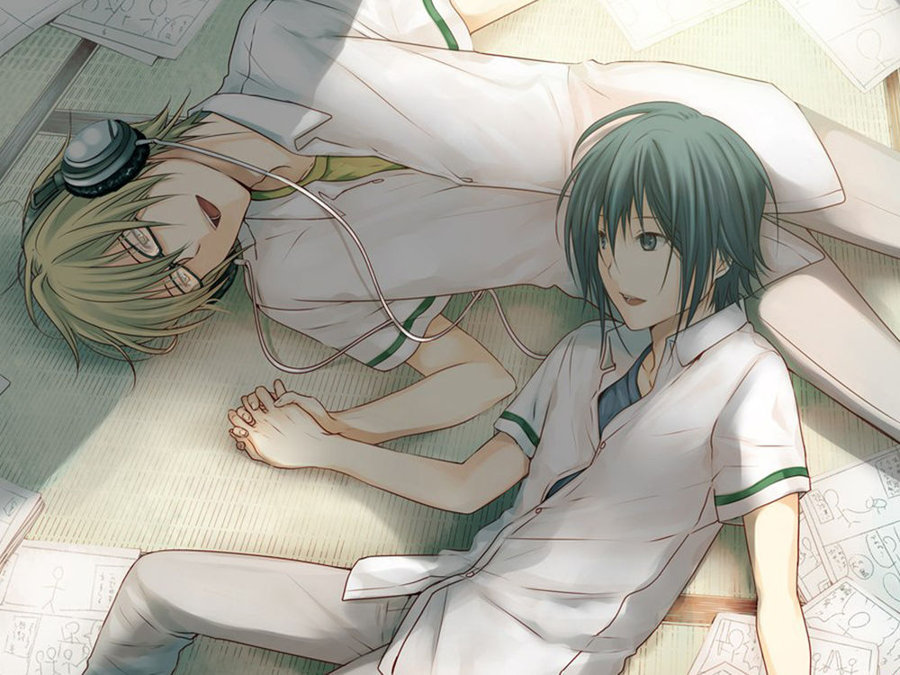 Обои для рабочего стола Аниме 'Бакуман' / 'Bakuman', Сюдзин и Сайко держатся за руки