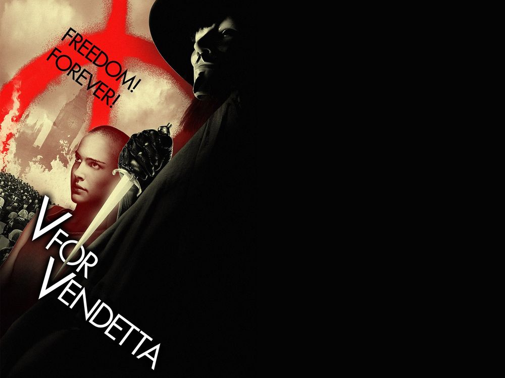 Обои для рабочего стола Главные герои фильма V for Vendetta / V значит Вендетта (Freedom! Forever!)