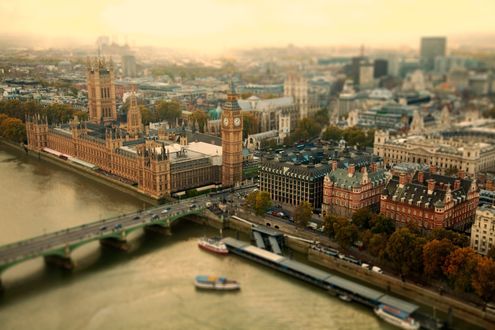 Обои на рабочий стол Вид на Лондон / London, Англия / England с эффектом тильт-шифт / tilt shift