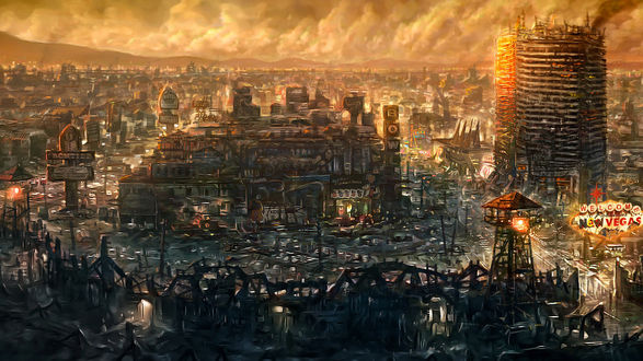 Обои на рабочий стол Постапокалиптический Las Vegas (Welcome to New Vegas)