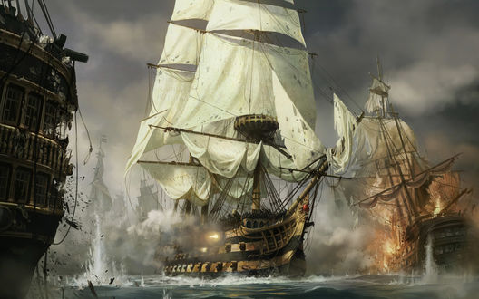 Обои на рабочий стол Сражение на море