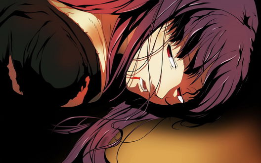 Обои на рабочий стол Девушка с кровью на губе, аниме Kara no Kyoukai / Граница пустоты