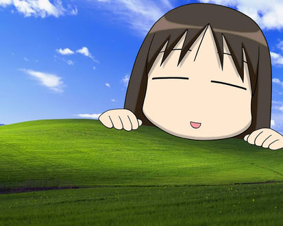 Обои на рабочий стол Осака из аниме Azumanga Daioh / Адзуманга Дайо на фоне стандартных обоев Windows XP