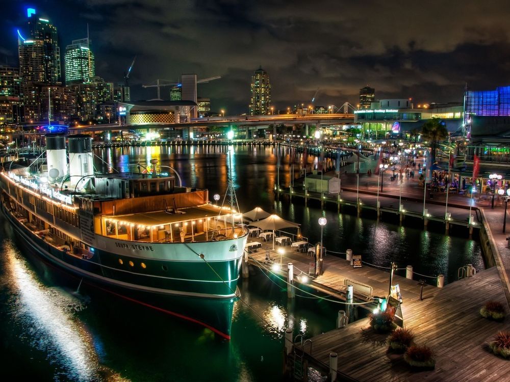 Обои для рабочего стола Ночной порт Сиднея, Австралия / Sydney, Australia