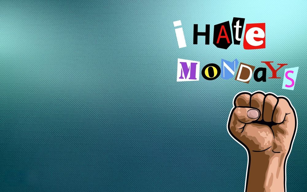 Обои для рабочего стола На синем фоне рука зажатая в кулак (I hate mondays / Я ненавижу понедельники)