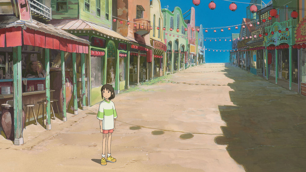 Обои для рабочего стола Тихиро из аниме Spirited Away / Унесенные призраками на пустынной улице
