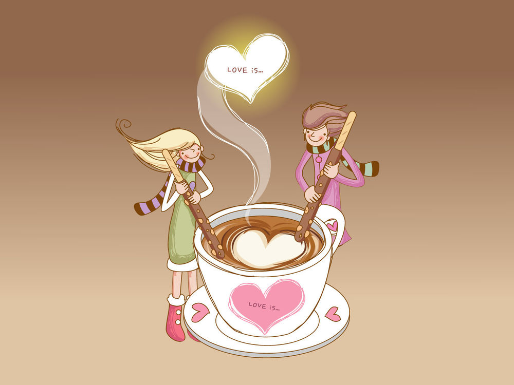 Обои для рабочего стола Влюбленная парочка размешивает кофе (Love is ...)
