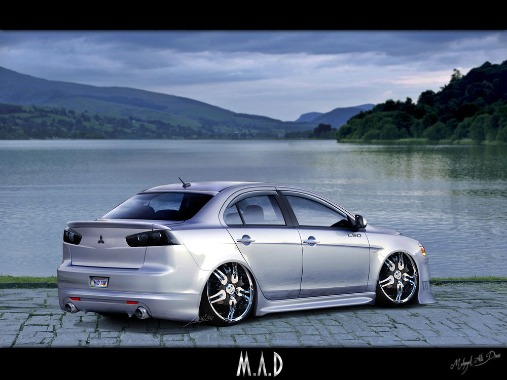 Обои для рабочего стола Mitsubishi Lancer X на берегу озера (M. A. D)
