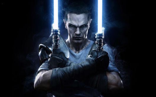 Обои на рабочий стол Гален Марек с двумя лазерными мечами из игры Star Wars: The Force Unleashed 2