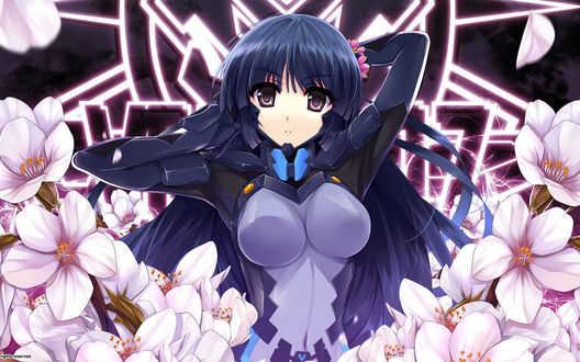 Обои на рабочий стол Девушка в цветах сакуры (Muv-luv: Alternative Chronicles)