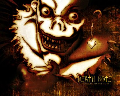Обои на рабочий стол Рюук - Бог смерти с надгрызанным яблоком в руке (Death Note, the future that the fruit told me), аниме Death Note / тетрадь Смерти