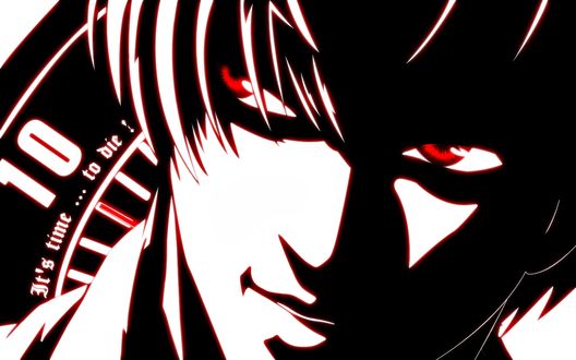 Обои на рабочий стол Коварное лицо Ягами Лайта в красном свете (10, It's time ... to die!), аниме Death Note / тетрадь Смерти