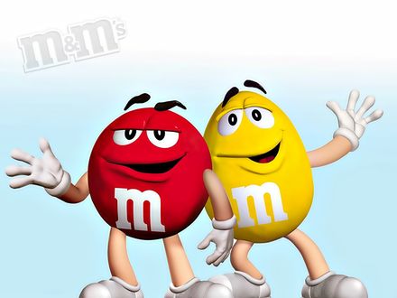 Обои на рабочий стол Красный и Желтый m&m's(ы) плечом к плечу (m&m's)