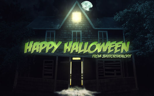Обои на рабочий стол Старый заброшенный дом хэллоуинской ночью (HAPPY HALLOWEEN from justforthealofit)