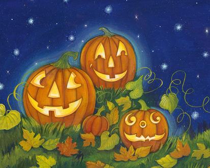 Обои на рабочий стол Три светильника Джека в Хэллоуин / Haloween