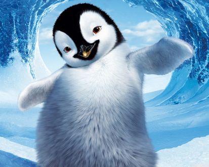 Обои на рабочий стол Милый пингвин в ледяной пустыне из фильма Happy Feet / Делай ноги