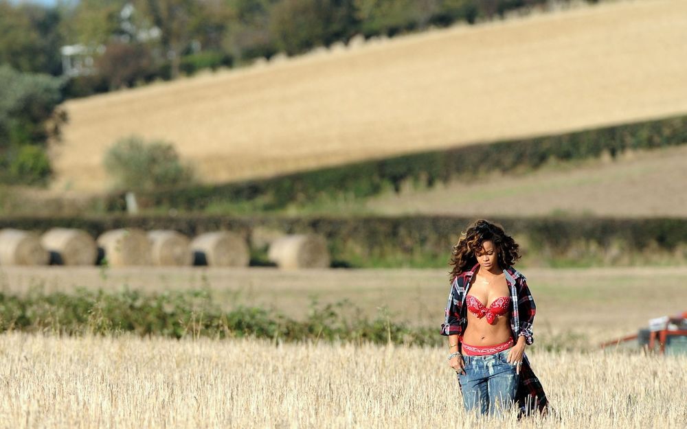 Обои для рабочего стола Rihanna / Рианна гуляет по полю