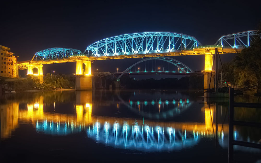 Обои для рабочего стола Shelby Street Pedestrian Bridge - Nashville, TN, USA / Пешеходный мост Шелби - Нэшвилл, Теннесси, США