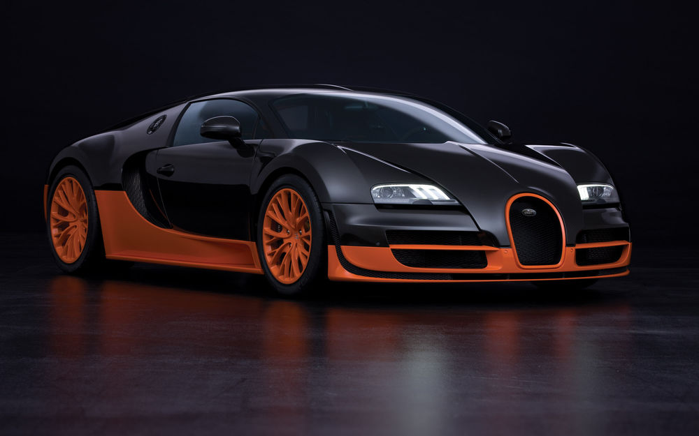 Обои для рабочего стола Bugatti veyron с оранжевым низом