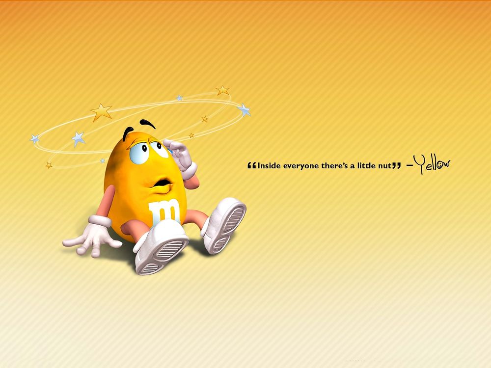 Обои для рабочего стола У желтого m&m's(а) кружится голова ('Inside everyone there's little nut' - Yellow)