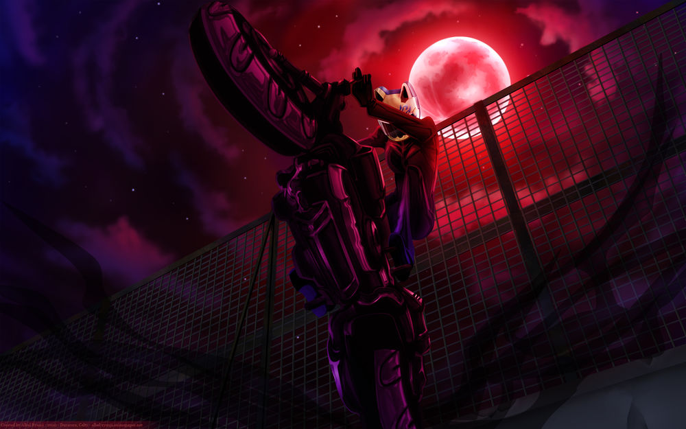 Обои для рабочего стола Celty Sturluson из аниме Durarara ночью на мотоцикле