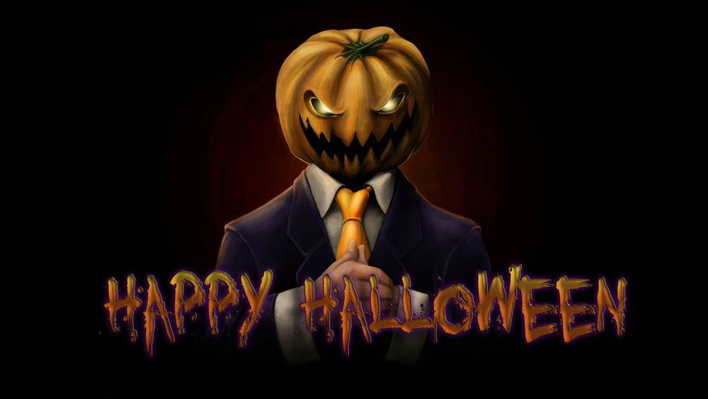 Обои для рабочего стола Сам разбойник Джек и надпись Happy Halloween