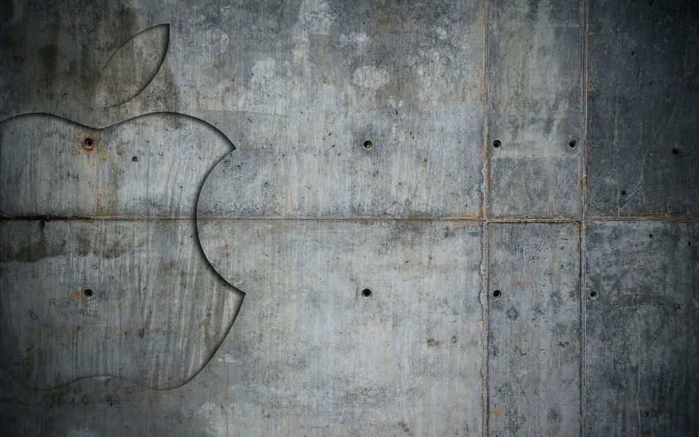 Обои для рабочего стола Логотип Apple на бетонной стене