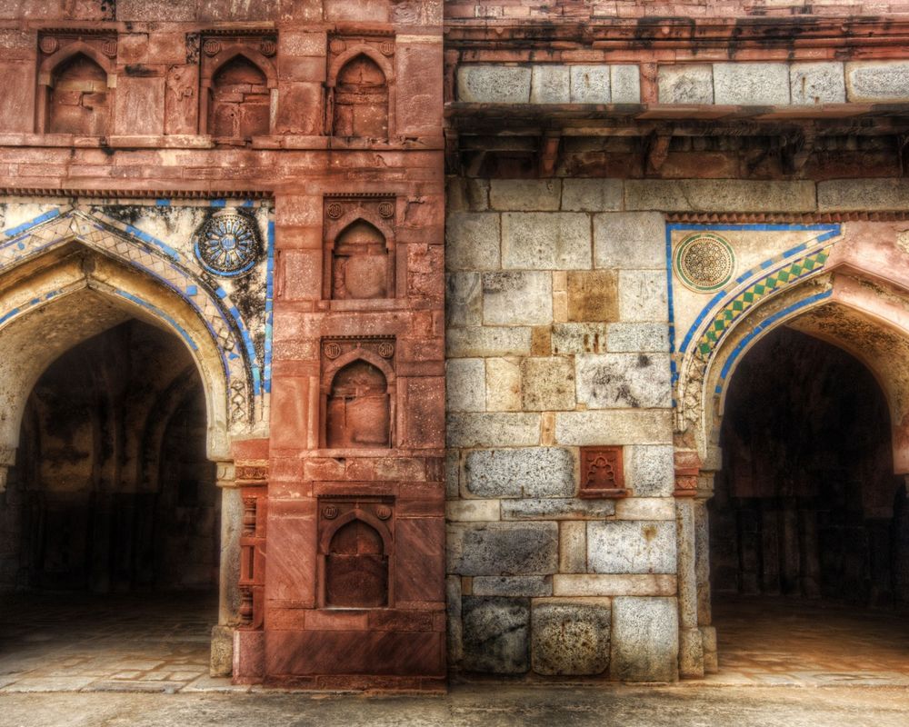 Обои для рабочего стола Tomb of Humayun, Delhi, India / Гробница Хумаюна, Дели, Индия. Две арки.