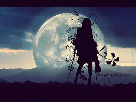 Обои на рабочий стол Силуэт девушки со скрипкой на фоне луны (DARK MOON NIGHT SONATA)