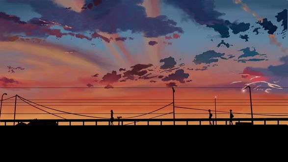 Обои на рабочий стол Закат из аниме Пять сантиметров в секунду / Five Centimeters Per Second / Byousoku 5 Centimeter by Makoto Shinkai