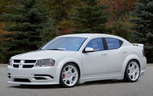 Обои на рабочий стол Dodge avenger стоит возле леса