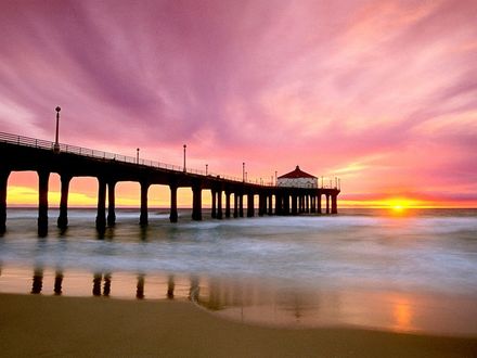 Обои на рабочий стол Пирс у моря на закате, California / Калифорния, USA / США