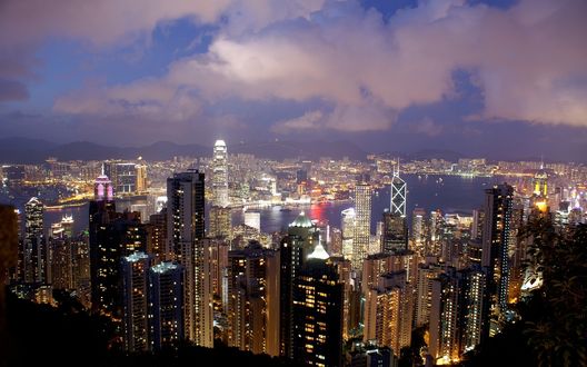 Обои на рабочий стол Вечерний вид на Hong Kong / Гонг Конг, Китай