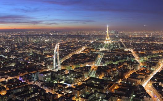 Обои на рабочий стол Вечерний город Париж, France / Франция