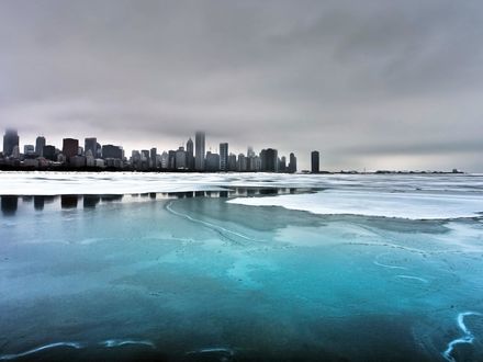 Обои на рабочий стол Вид на Нью-Йорк / New York и замерзший океан, США